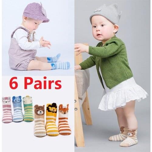 6 Pairs Fashion Baby Socks Cute Newborn Girls Boys Anti-slip Floor Socks Children Cotton Warm Breathable Comfortable socks