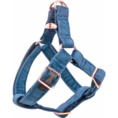 Dark Blue Velvet Dog Harness Basic Dog Leash Adjustable Buckle Cotton Fabric for Dog or Cat