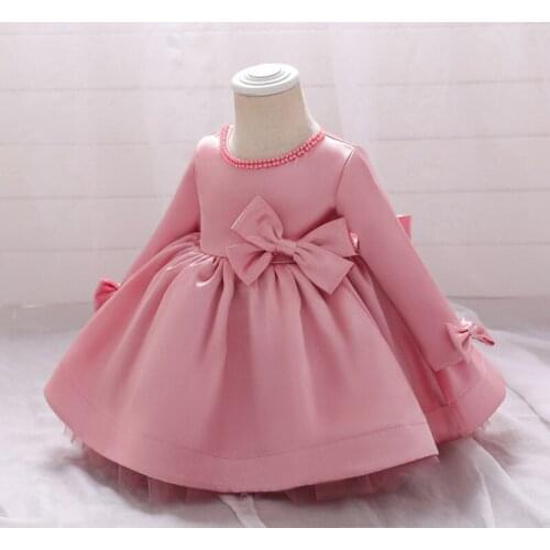 Baby Girls Baptism Long Sleeve Dress Bow Princess Birthday Toddler Christening Clothes Ball Gown Kids Dresses For Child
