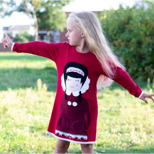 Fall Spring Girl Sweater Dress Long Sleeve Kids Knit Pullover Casual Cartoon knitwear Girl knitted Dress Children Clothes 2-7 Y