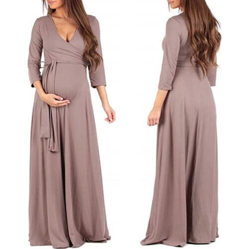 Bottoming Dresses Maternity Clothes For Pregnant Women Dress Long Belt Solid V-neck Pregnancy Dress Vestido Mother Wear Clothing