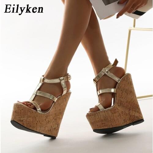 Eilyken Super High Gladiator Wedges Sandals Cover Heel Platform Ladies Sandals Fashion Summer Buckle Dress Women Shoes