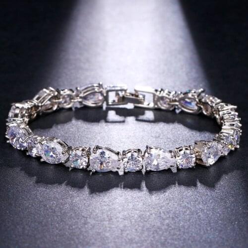 Ekopdee Brand Design Shiny Crystal Zircon Bracelet For Women Trend Water Drop Cubic Zirconia Friendship Bracelets Dainty Jewelry