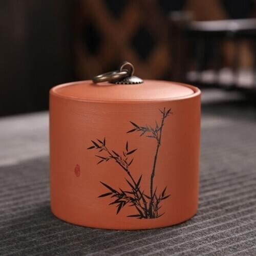 Chinese Style Pu'er Sealed Tea Caddy Storage Box Ceramic Tea Jar with Plum Orchid Chrysanthemum Bamboo Pattern