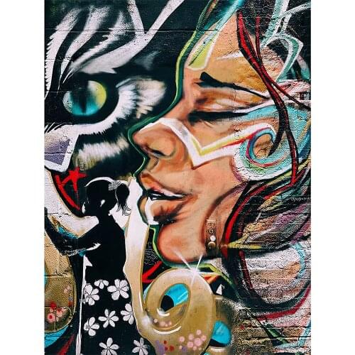 Animal Cat Woman Printed Canvas 14CT Cross Stitch Embroidery Complete Kit Craft Handmade Hobby Needlework Halloween Design Floss