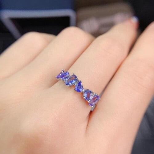 Luxurious overlapping Water drop Row Natural blue tanzanite Ring Natural gemstone ring S925 silver women girl gift party Jewelry