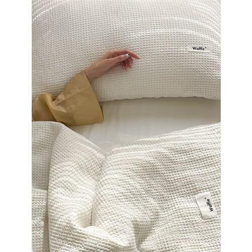 Waffle Bedding Set 100% Cotton Luxurious Duvet Cover Nordic INS Naked Sleeping High Sense Bed Sheet Pillowcase King Queen 4 PCS