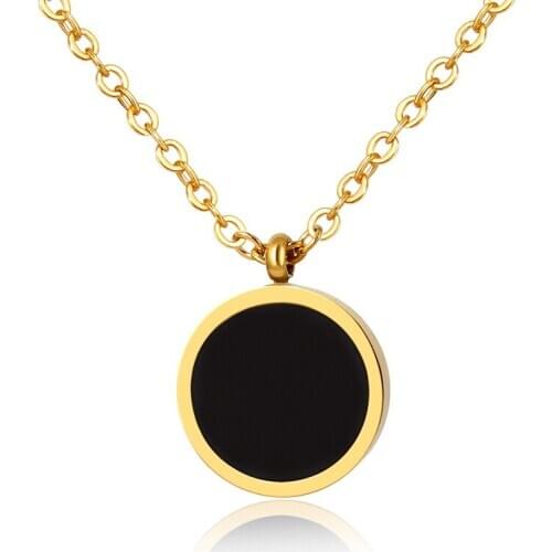 Korean Simple Small Black Pendant Necklaces Fashion Gold Round Pendant Necklace For Women Men Stainless Steel Jewelry