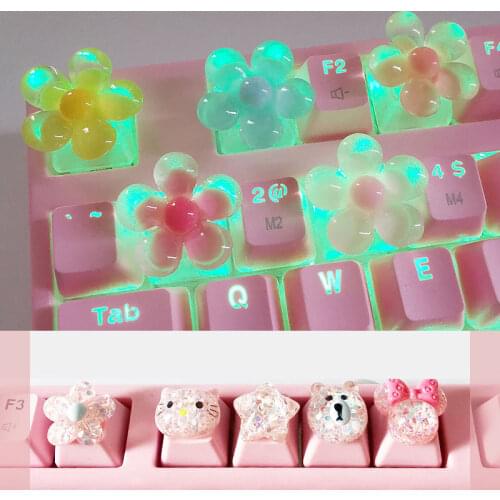 Cute Cartoon Keycaps For Mechanical Keyboard Personalized Decoration Handmade Custom Flower Model Transparent DIY Keycaps