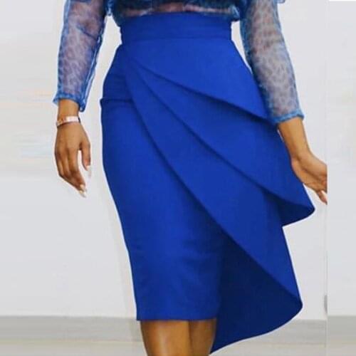 Fashion Women High Waist Pencil Skirt pleated ruffles skirt office lady Classy Elegant Office Lady high waist midi skirts