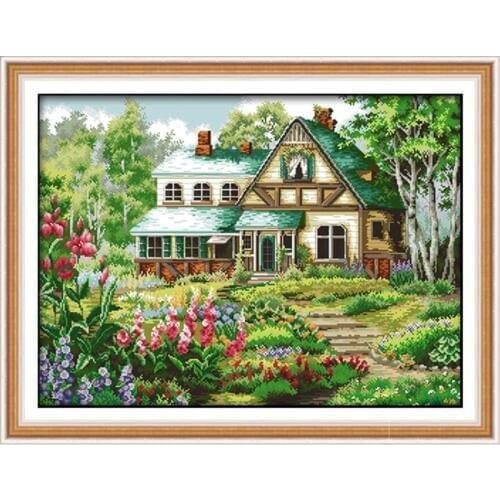 The fairy tale hut counted cross stitch set DMC 11CT 14CT DIY villa scenery painting needlework embroidery kit home decoration