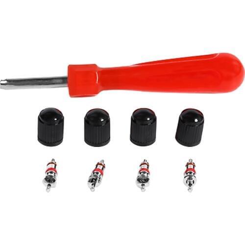 1Set Tire Valve Service Kit 4 Valve Cores+4 Valve Caps+1 Valve Stem Screwdriver Tire Repair Tools for Car Bike Bus Truck