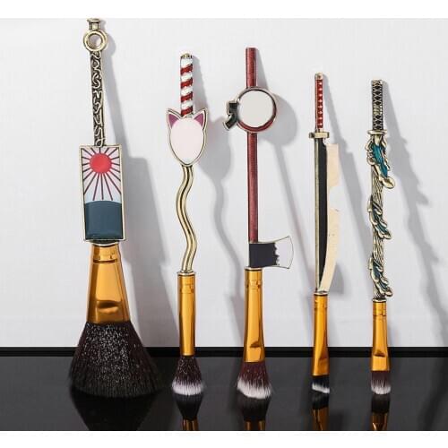 5pcs Demon Slayer Makeup Brush Set Anime Cosplay Makeup Brush Face Cosmetic Powder Highlight Blending Eyebrow Eyeshadow Brush