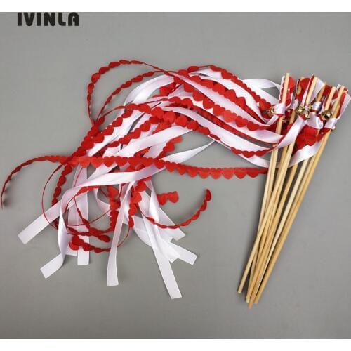 Newest 30pcs/lot red and white wedding Wands with big gold Bells for wedding party