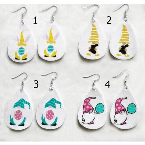 New!! Easter Gnomes Leather Earrings Funny Gnomes Faux Leather Teardrop Earrings Stock