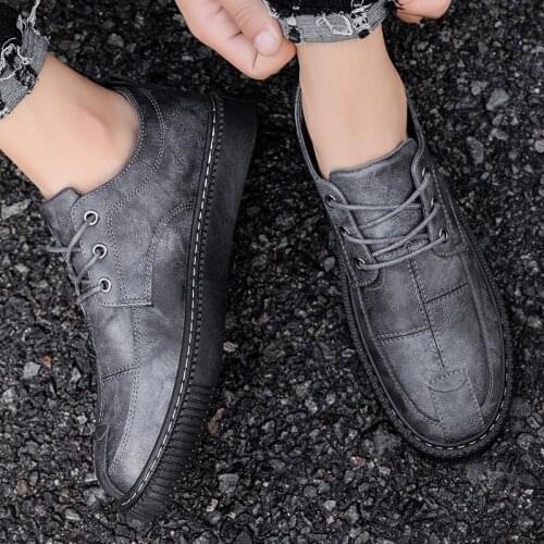 2020 spring and autumn new mens shoes fashion trend simple leather outdoor lace waterproof non-slip wear-resistant casual shoes