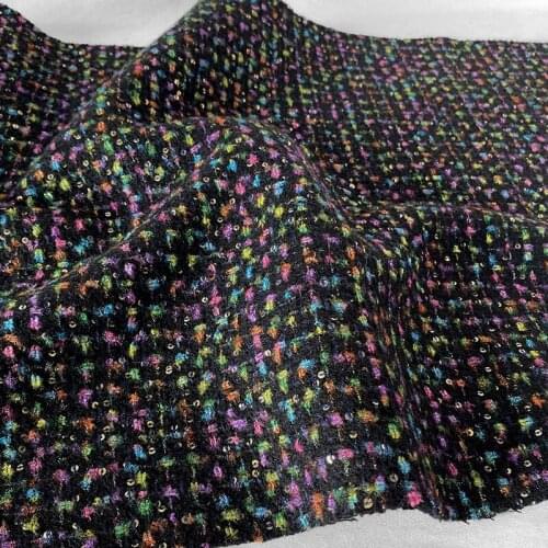 NW142 Double-side Black Knitted Tweed Sequins Fabric Thick Senior Womens Autumn Winter Coat/Suit Clothing DIY Sewing Materials