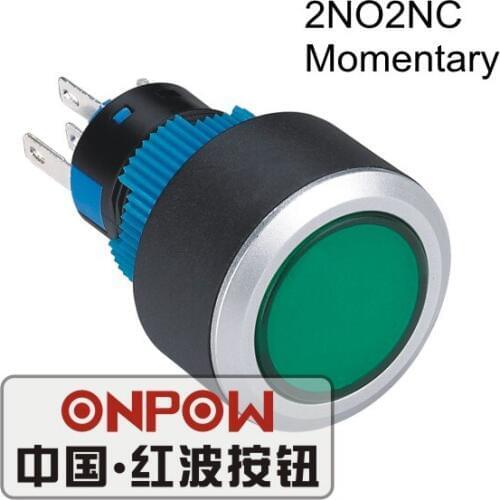 ONPOW 22mm Momentary DPDT LED illuminated Round Plastic push button switch (LAS1-AWY-22/G/12V) CE, UL, ROHS