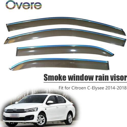 Overe 4Pcs/1Set Smoke Window Rain Visor For Citroen C-Elysee 2014 2015 2016 2017 2018 Awnings Shelters Guard Accessories