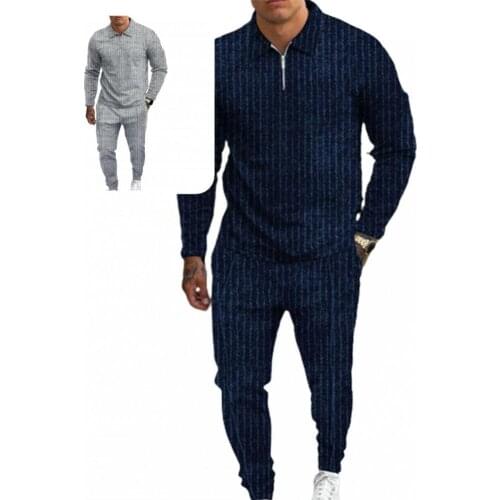 Skin-friendly Stylish Lapel Collar Zipper Neck Men Suit Sweat Absorption Top Pants Suit Lapel for Riding