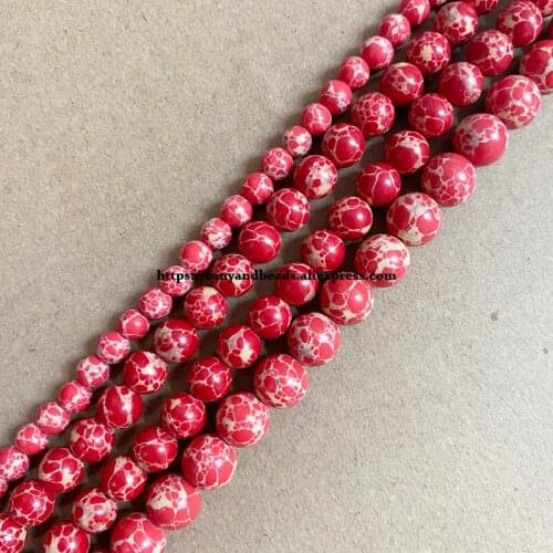 Synthetic Stone Red Sea Sediment Turquoise Round Loose Beads 15" 6 8 10 12MM Pick Size For Jewelry Making DIY