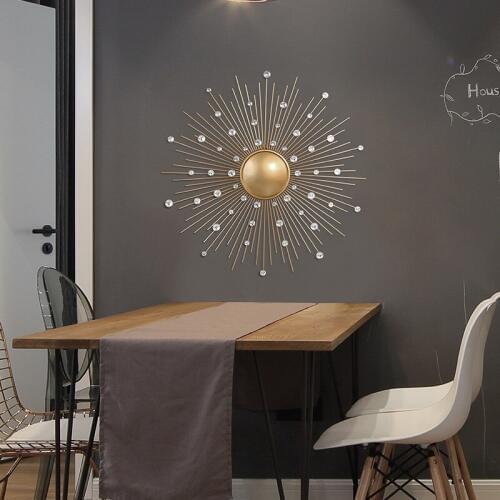 Modern Wrought Iron Gold Sun Shape Wall Hanging Mural Ornaments Porch Restaurant Wall Sticker Crafts Home Livingroom Accessories