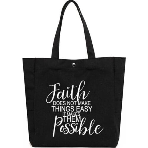 Faith Make Things Possible Printed Tote Bag Work Bag Gift Large Capacity High Quality Canvas Shopping Bag Christian Church Bag