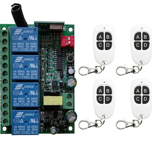 Universal Wireless Remote AC110V 220V 230V 4CH rf Relay &Transmitter Remote Garage/LED/Light/Fan/Home appliance Control switch