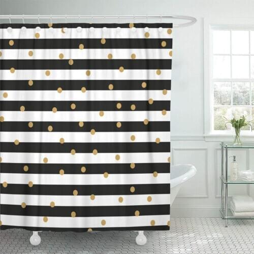 Pattern Black and White Stripes Gold Circles Striped Abstract Shower Curtain Waterproof Polyester Fabric 60 x 72 Inches Set