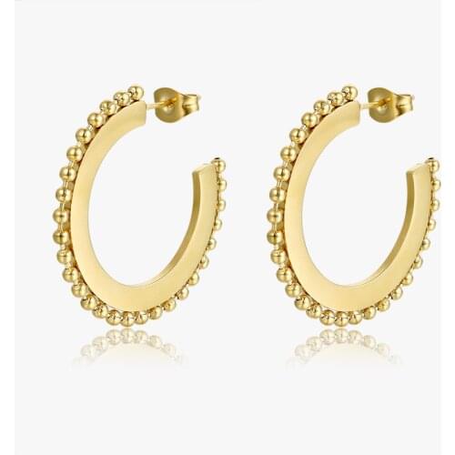 Boho Stainless Steel Small Beads Circle Hoop Earrings Minimalist Geometric Earring Hoops Street Style Round Earrings For Women