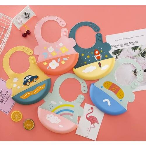 Waterproof Silicone Baby Bibs Infant Cartoon Smock Aprons Feeding Burp Cloths Baberos Toddler Adjustable Saliva Kid Soft Bandana