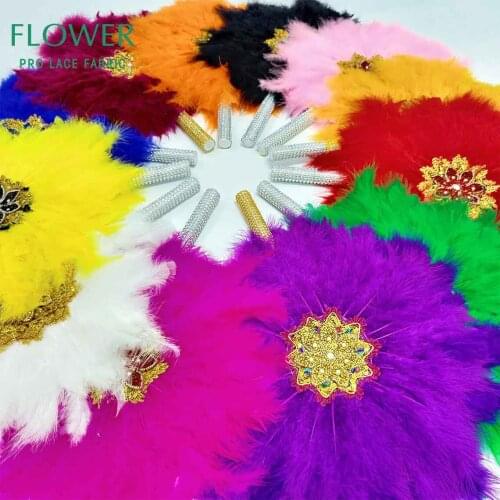 Colorful African Turkey Feather Hand Fan For Women Dance Wedding Celebration Decoration Fan With Rhinestones And Beads Handfan