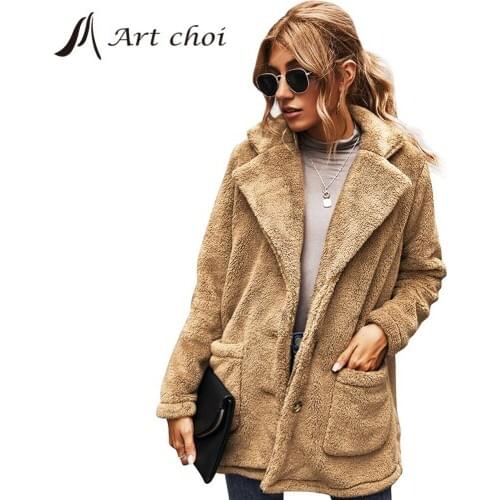 2020 Thick Winter Women Casual Faux Fur Solid Color Jacket Warm Button Elagant Female Plush Coats Sweatshirt Outerwear Overcoats