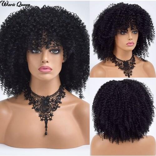 Womens Short Afro Kinky Curly Wigs Ombre Black Cosplay Curly Synthetic Nature Hair Black Daily Heat Resistant Wig