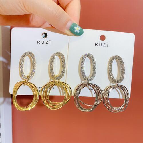 Korean temperament pin earrings female 2020 new tide fashion ultra flash micro stud earrings geometric circle