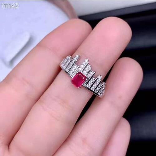 Myanmar 925 silve Natural Ruby Gemstone Ring Women Fine Jewelry 4x5mm
