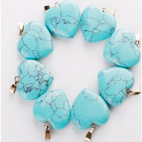 1pcs Turquoise Natural Stone Crystal Heart Necklace Pendant for Jewelry Making