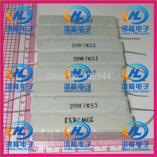 10pcs/lot) 20W 7.5K ohm +/-5% Horizontal cement resistor / 20W 7K5J ohm 5% Cement resistance / 20W 7.5KRJ Ceramic resistor