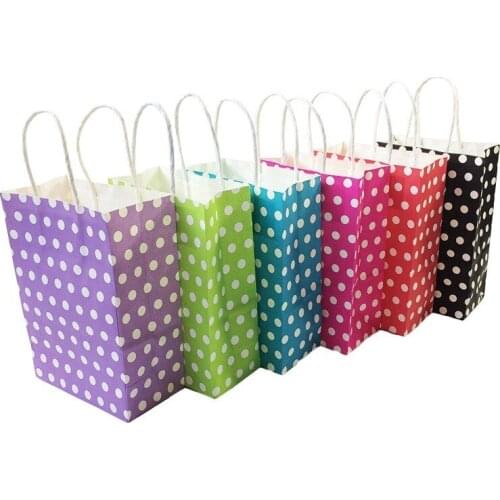 10PCS/lot Polka Dot kraft paper gift bag with handles 21*15*8cm Hotsale Festival gift bags DIY multifunction shopping bags