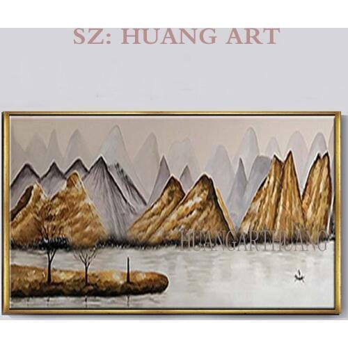 100% Handmade Abstract Gold Mountains Painting On Canvas Acrylic Landscape Paintings Art Pictures For Living Room Wall Decor