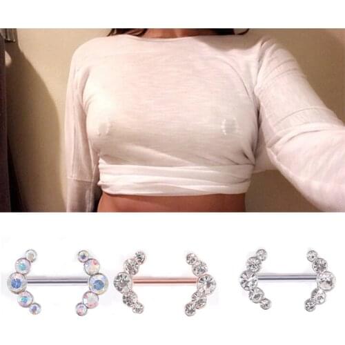 2Pcs/set Colorful Sexy Clear Crystal Love Dangle Nipple Piercing Bars Piercing Nipple Piercing For Women Body Piercing