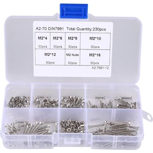 230PCS M2 Hex Socket Button Head Bolt Screw Thread For Wood Insert Furniture Nuts Assortment Bolt Fastener Stainless Steel