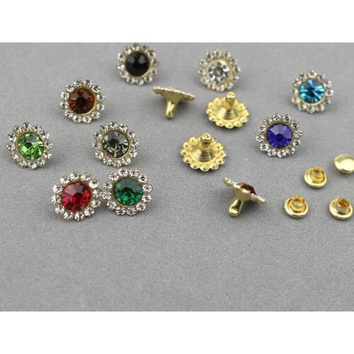 50Sets 12mm Crystal Rhinestone Rivets Diamante Studs DIY Crafts Hair Accessories Leather Decor Rebite Spikes Tubular Drill Nails