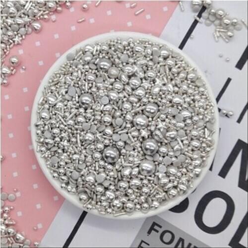 85g Mix Silver Star Heart Beads Round Edible Pearl DIY Cake Baking Fondant Cake Chocolate Decoration Sugar Candy Clay