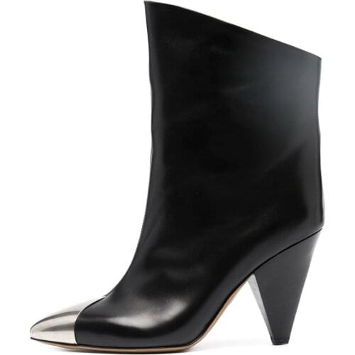 Autumn Ankle Boots For Women Leather Slip-On Cowboy Boots Metal Pointed Toe Spike High Heels Shoes Women Winter Botas de mujer