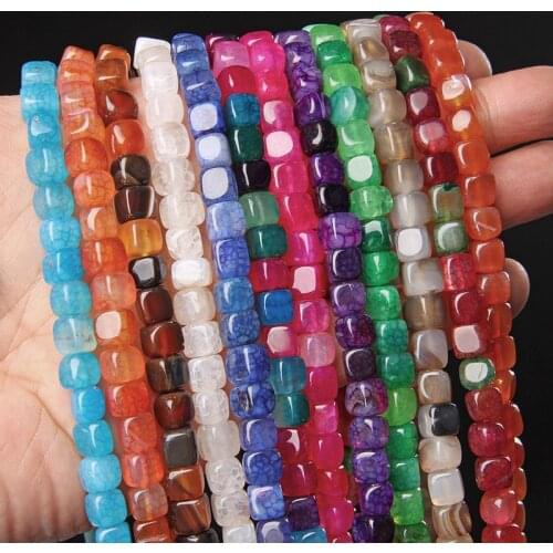 Natural Stone Square Shape Muticolor Agat Loose Beads For Jewelry Making DIY Bracelet Necklace Charm Accessories 6-8mm 15 Inches