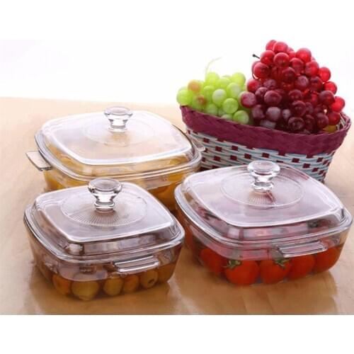 1Pc Household Glass Bowl With Lid Microwave Oven Bowl Heat-Resistant Bowl White Household Square Microwave Bowl With Cover