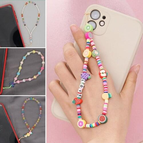 Universal Phone Charm Strap Cute Mobile Beads Chain Girls Choker Necklace Strap Lanyard For Keys Phone Case Hanging Cord