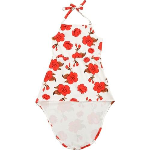 Kids Baby Girls Fashion Halter Rose Print Dress Stylish Sleeveless Dress for Children Girls