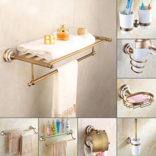 Europe Antique Carved Bathroom Accessories Set Shower Towel Rack Wall Hanging Toothbrush Holder Metal Soap Dish Ceramic